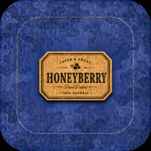 Honeyberry app icon with a blue background and gold label